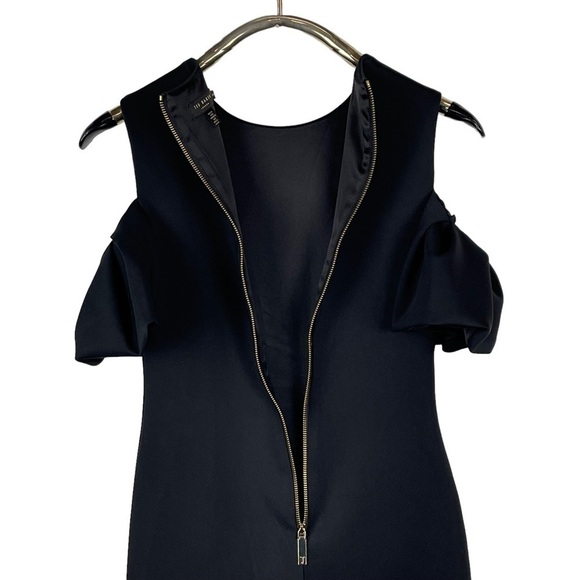 TED BAKER LONDON SALNIE BLACK COLD SHOULDER RUFFLE SHEATH COCKTAIL DRESS - Picture 11 of 16